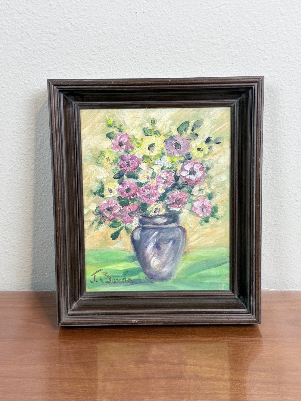 Framed Floral 8x10 Vintage 60s Oil Painting Original Signed J. Sarda